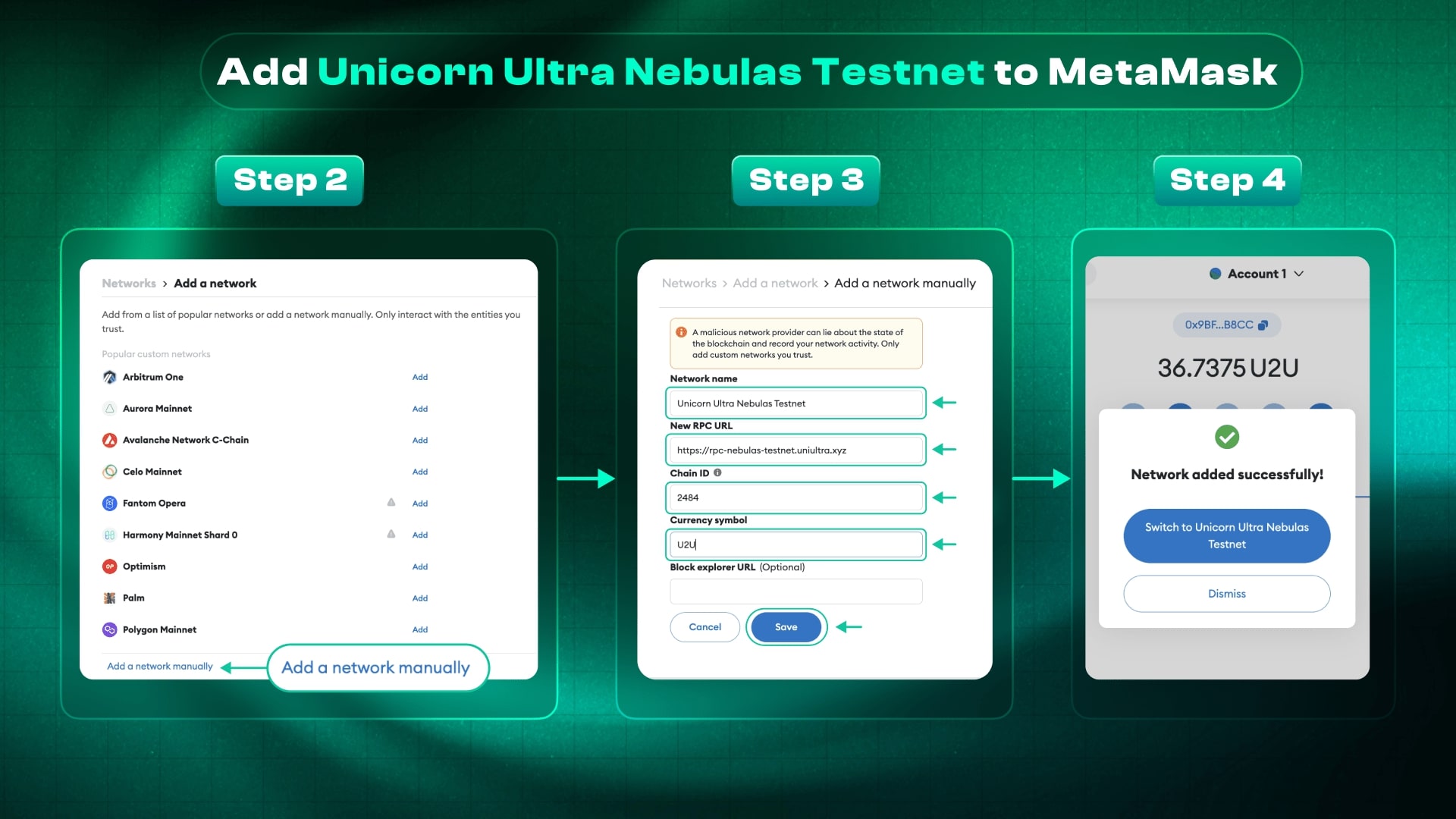 Adding the U2U Testnet Network: